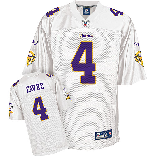 Men's Authentic Brett Favre Reebok Jersey All White - #4 Throwback NFL Minnesota Vikings